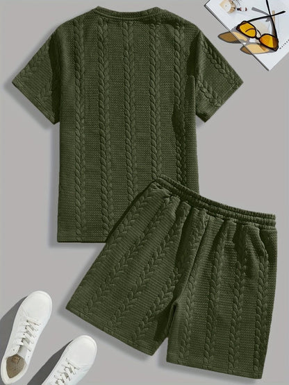 Camiseta de manga curta e shorts com cordão - Marrom, Conjunto de verão