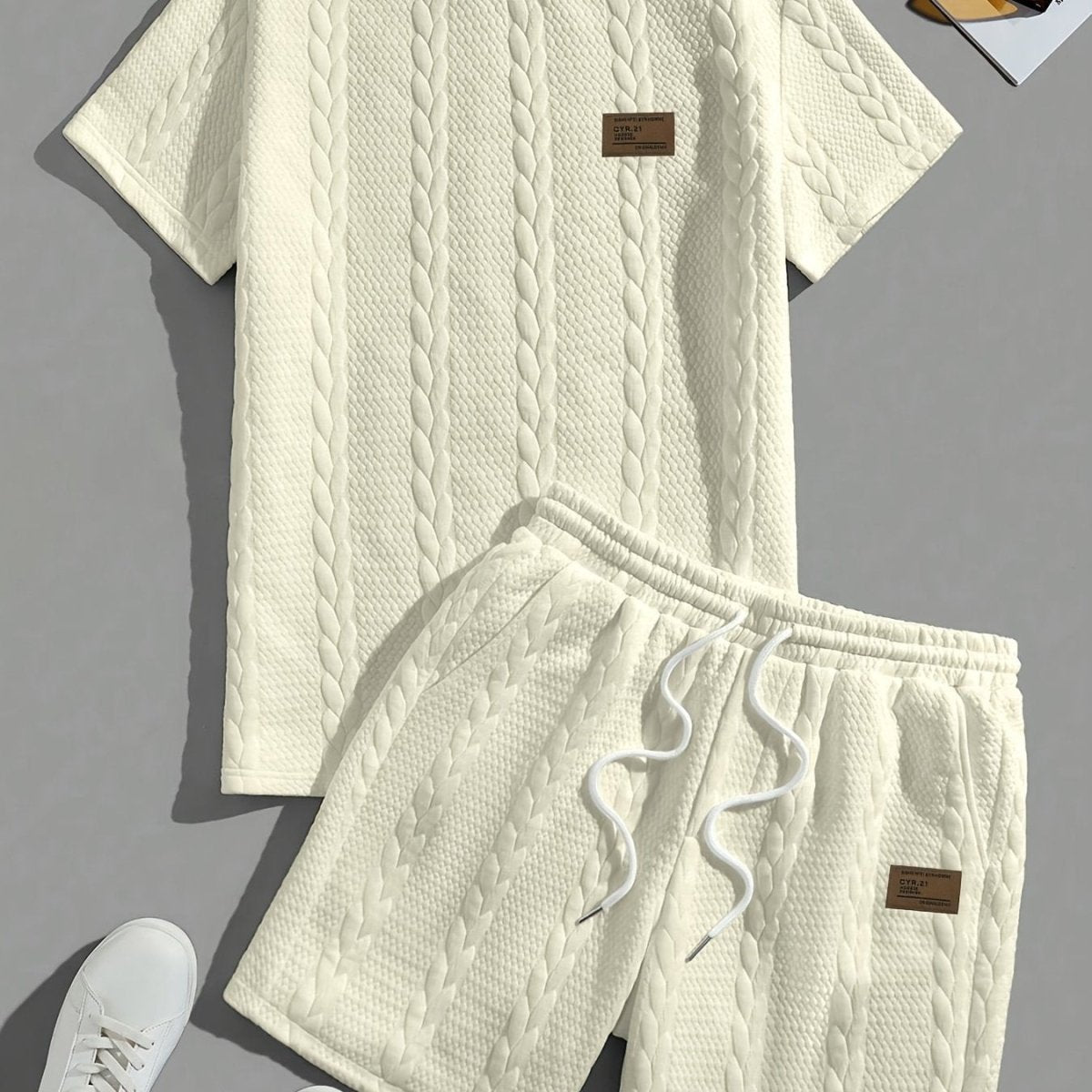 Camiseta de manga curta e shorts com cordão - Marrom, Conjunto de verão